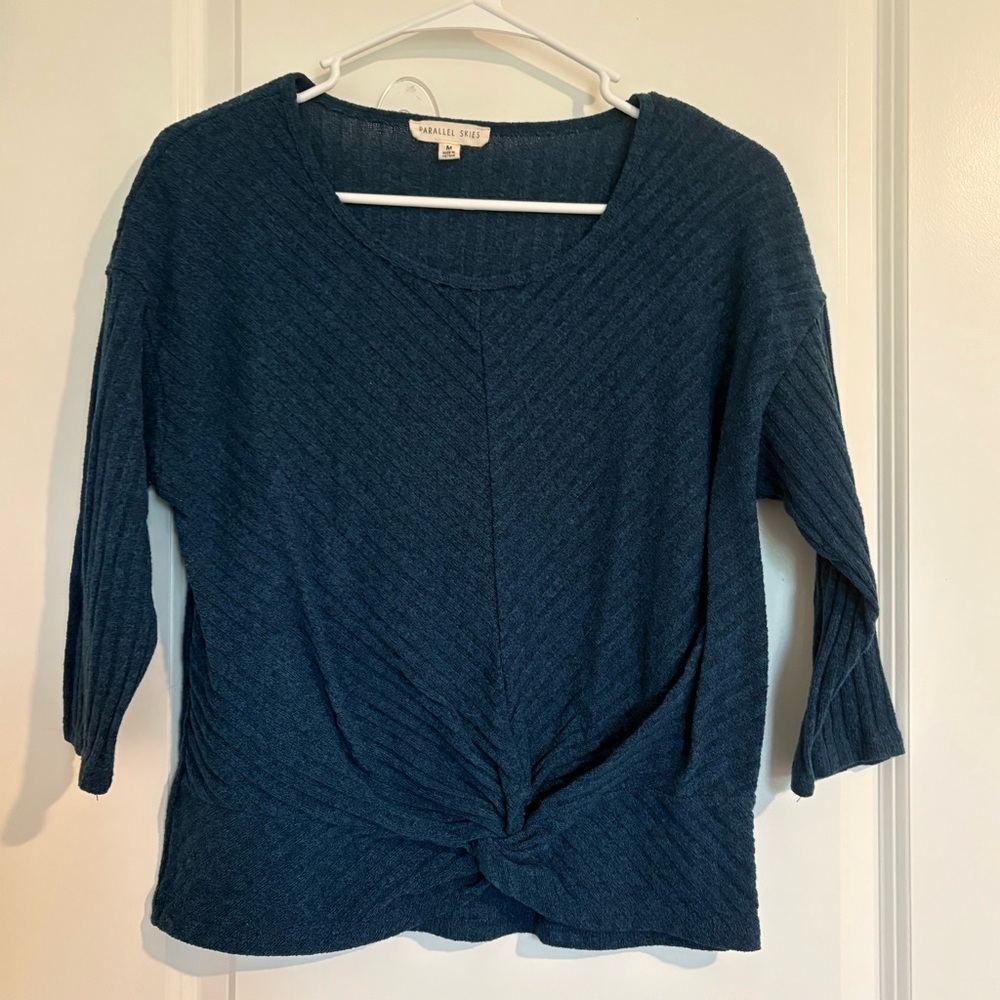 Parallel Skies Teal Knit Sweater Front Knot Design
Women size M